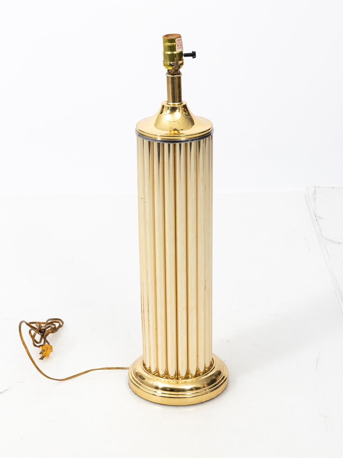 Brass Pair of Gold Tone Fluted Lamps