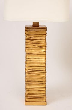 Pair of Gold Tone Metalic Column Lamps.