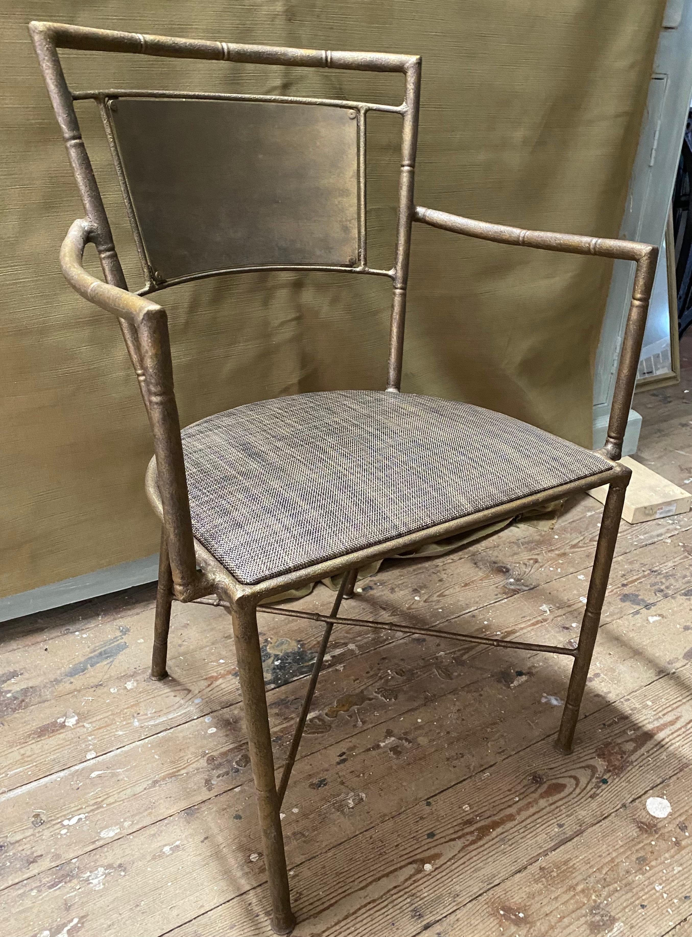 American Pair of Gold Toned Garden Armchairs For Sale