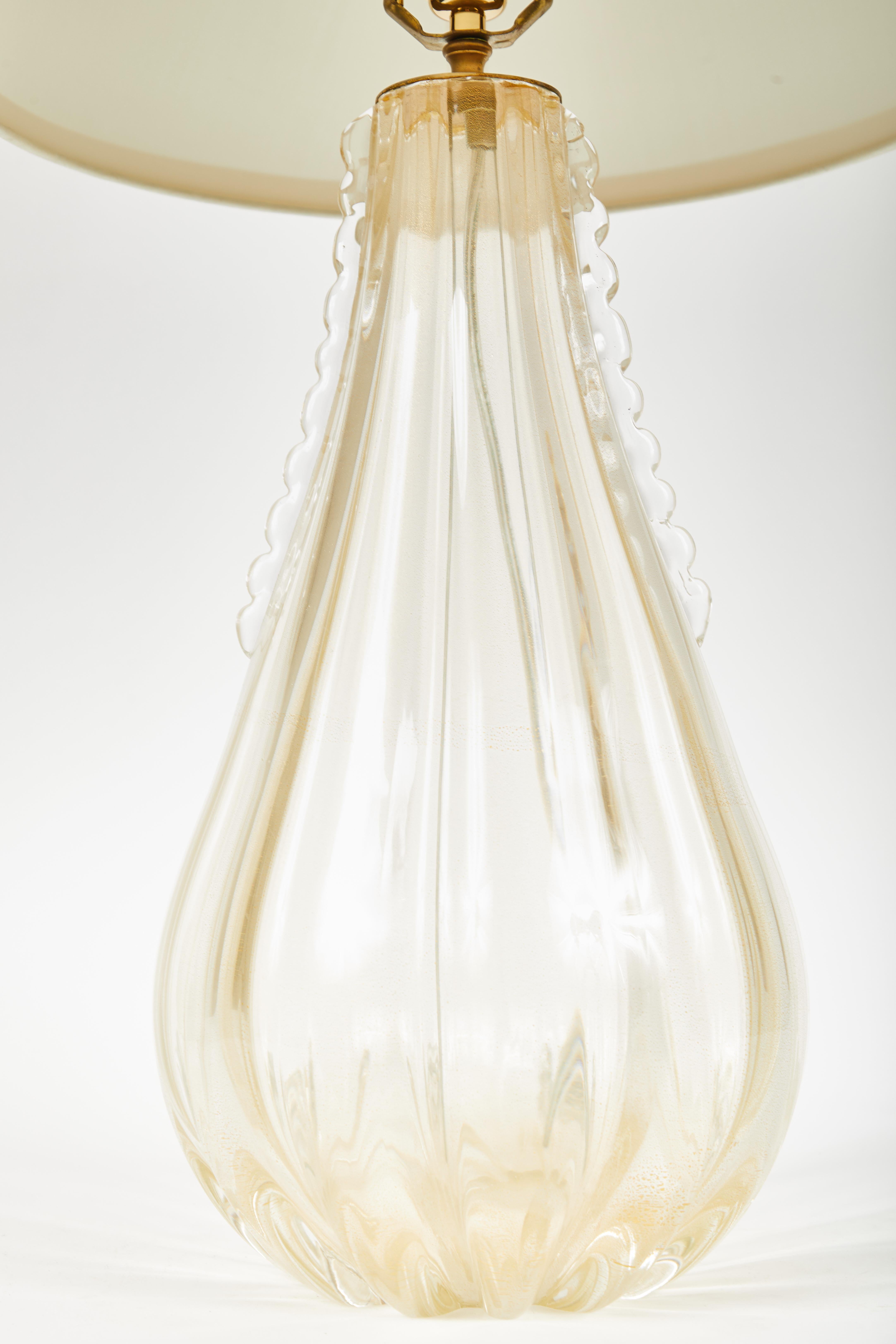 Art Deco Pair of Gold Venetian Teardrop Lamps with Pongee Silk Shades