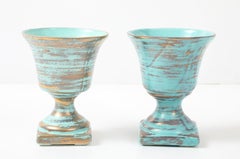 Pair of Gold Washed Turquoise Cache Pots