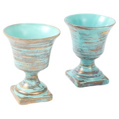 Pair of Gold Washed Turquoise Cache Pots