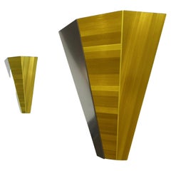Pair of Gold Yellow Straw Marquetry Sconces, France