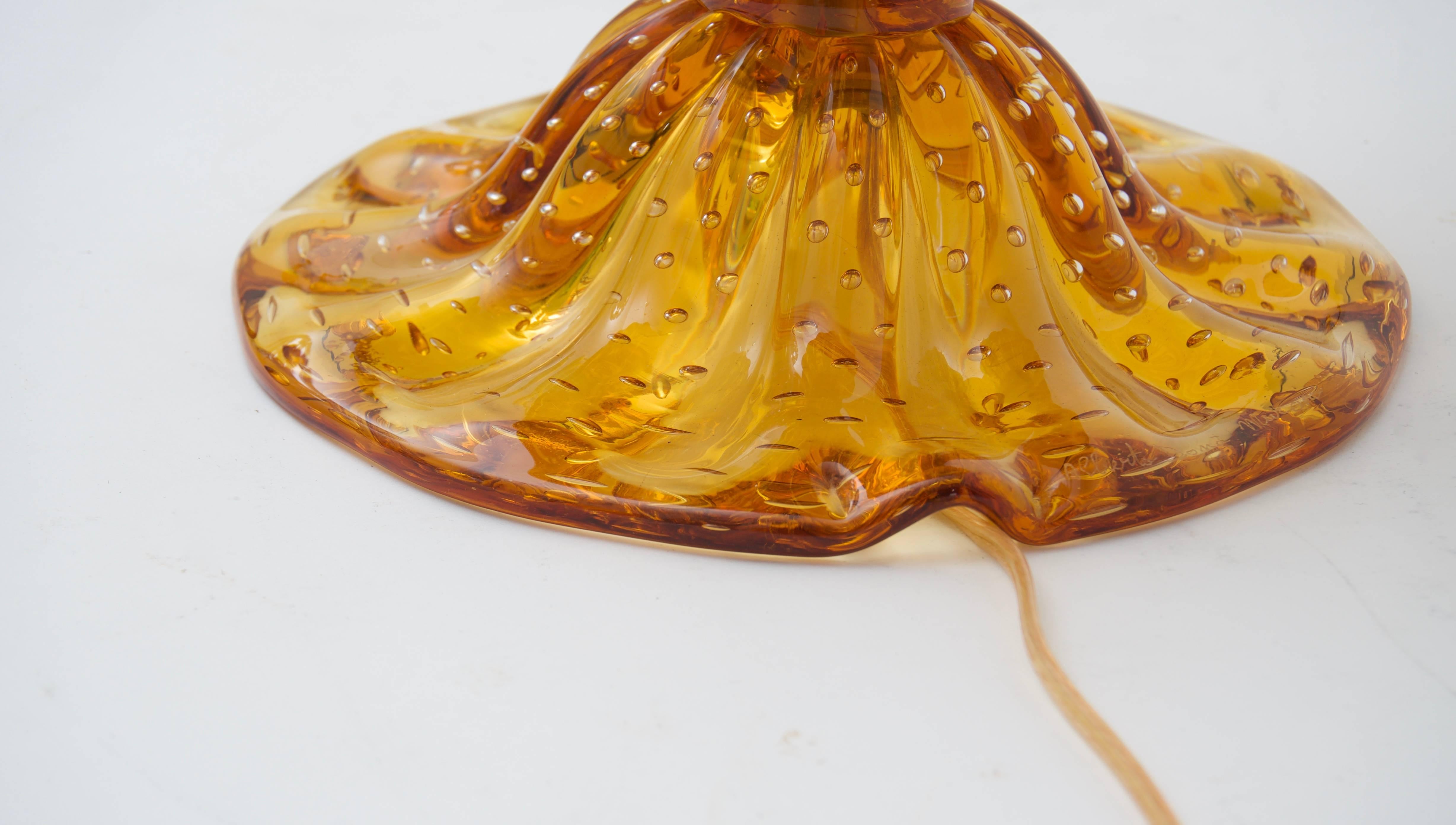 Paire de lampes de bureau en verre de Murano de couleur ambre doré  en vente 1