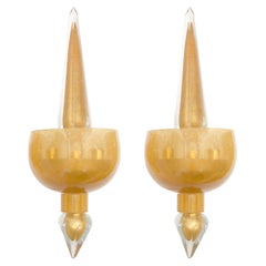 Pair of golden amber glass sconces