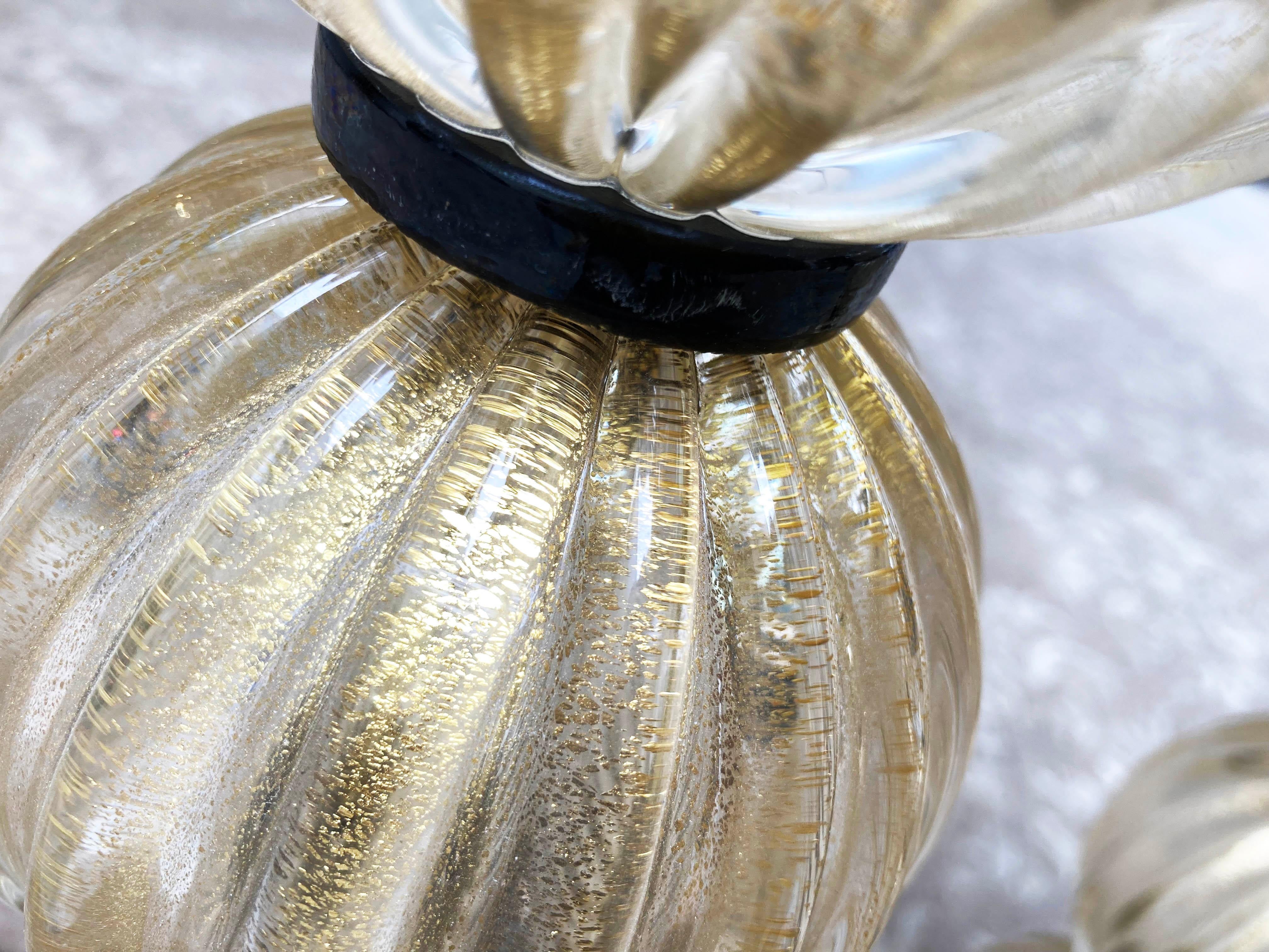 Pair of Golden and Black Lamp Bases, Signed Toso Murano Glass, Circa 1980 In Good Condition For Sale In Saint ouen, FR
