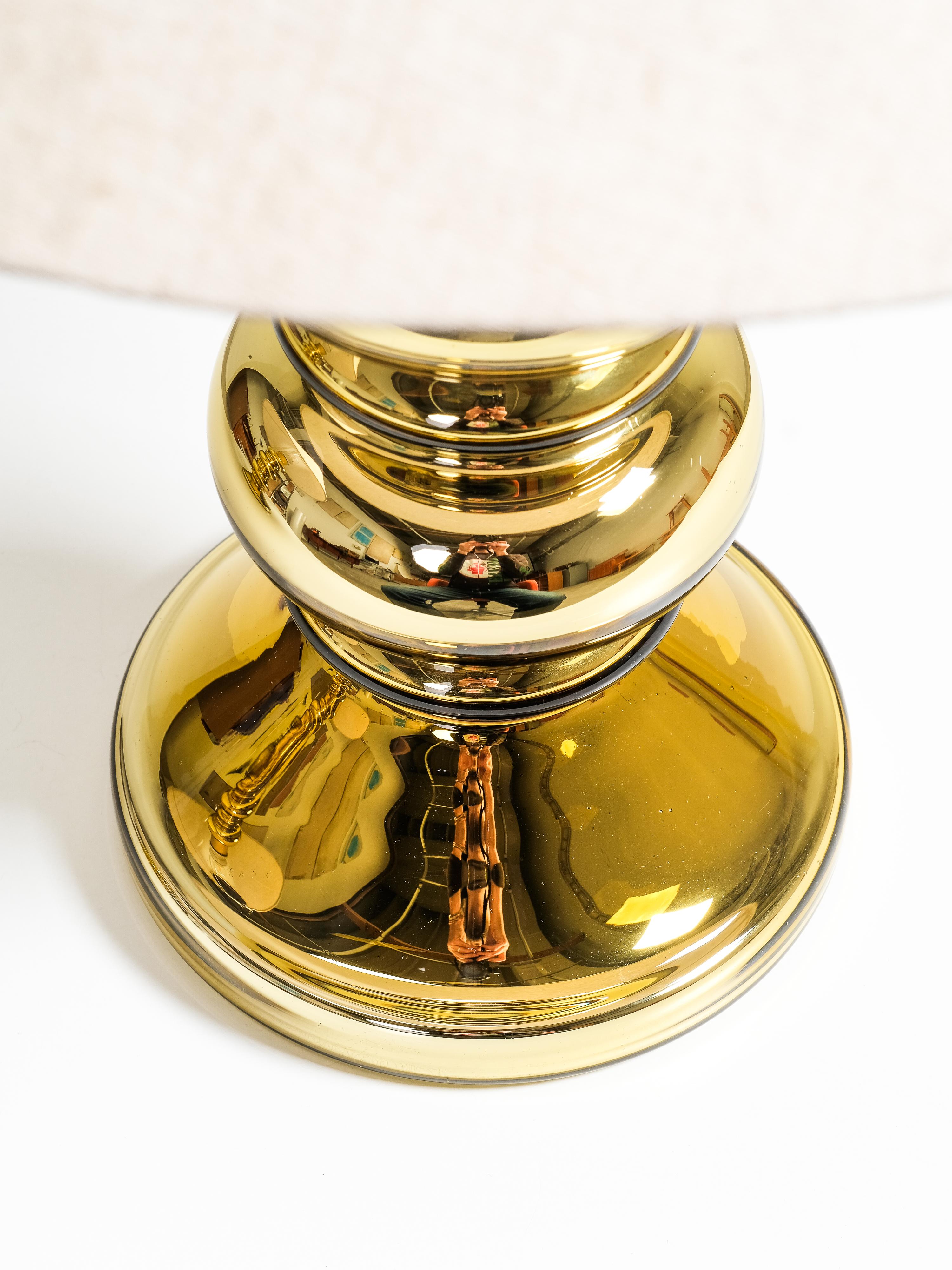 Pair of Golden Art Glass Table Lamps by Flygsfors, Sweden, 1960s For Sale 4