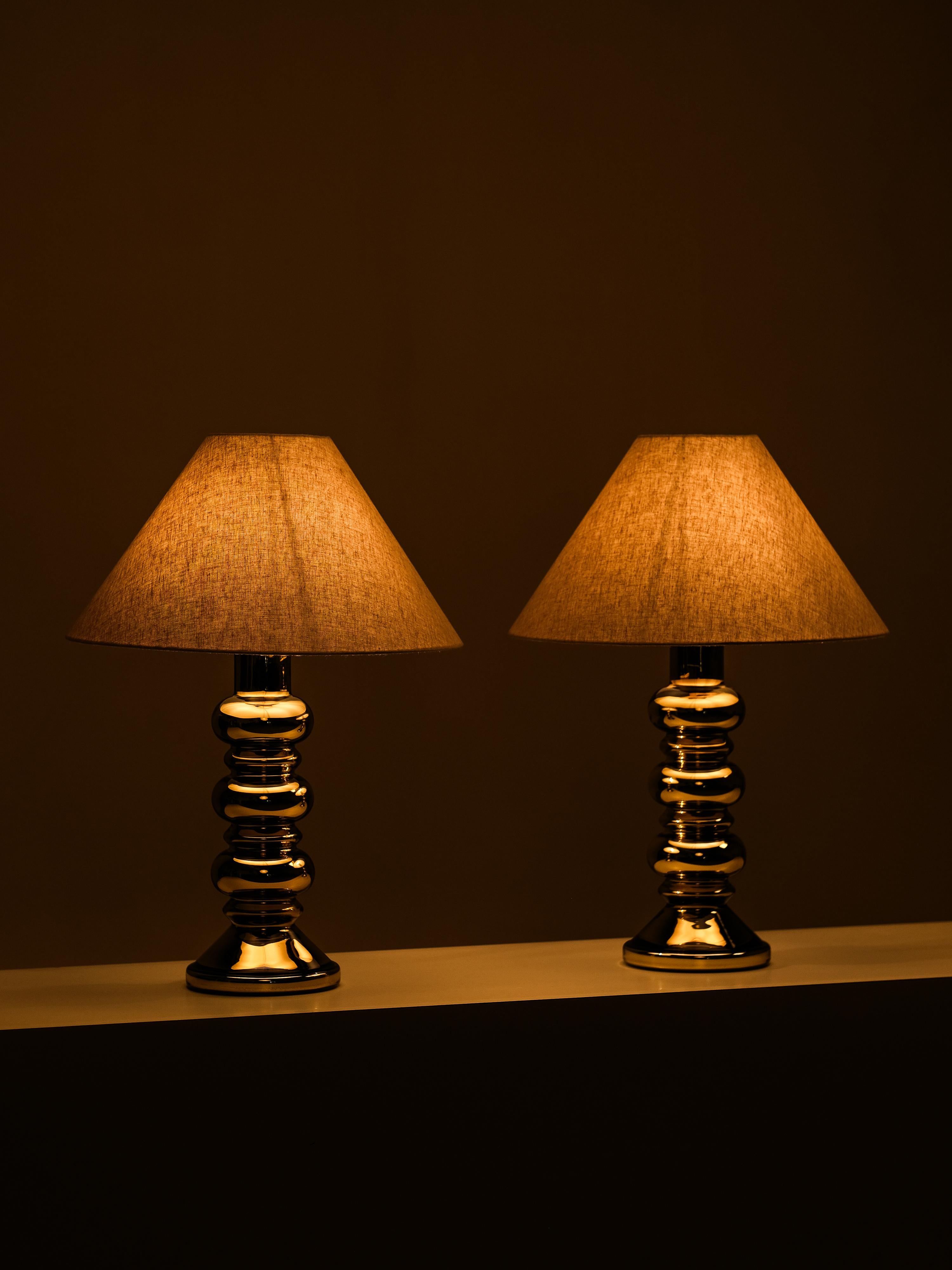 Pair of Golden Art Glass Table Lamps by Flygsfors, Sweden, 1960s For Sale 6