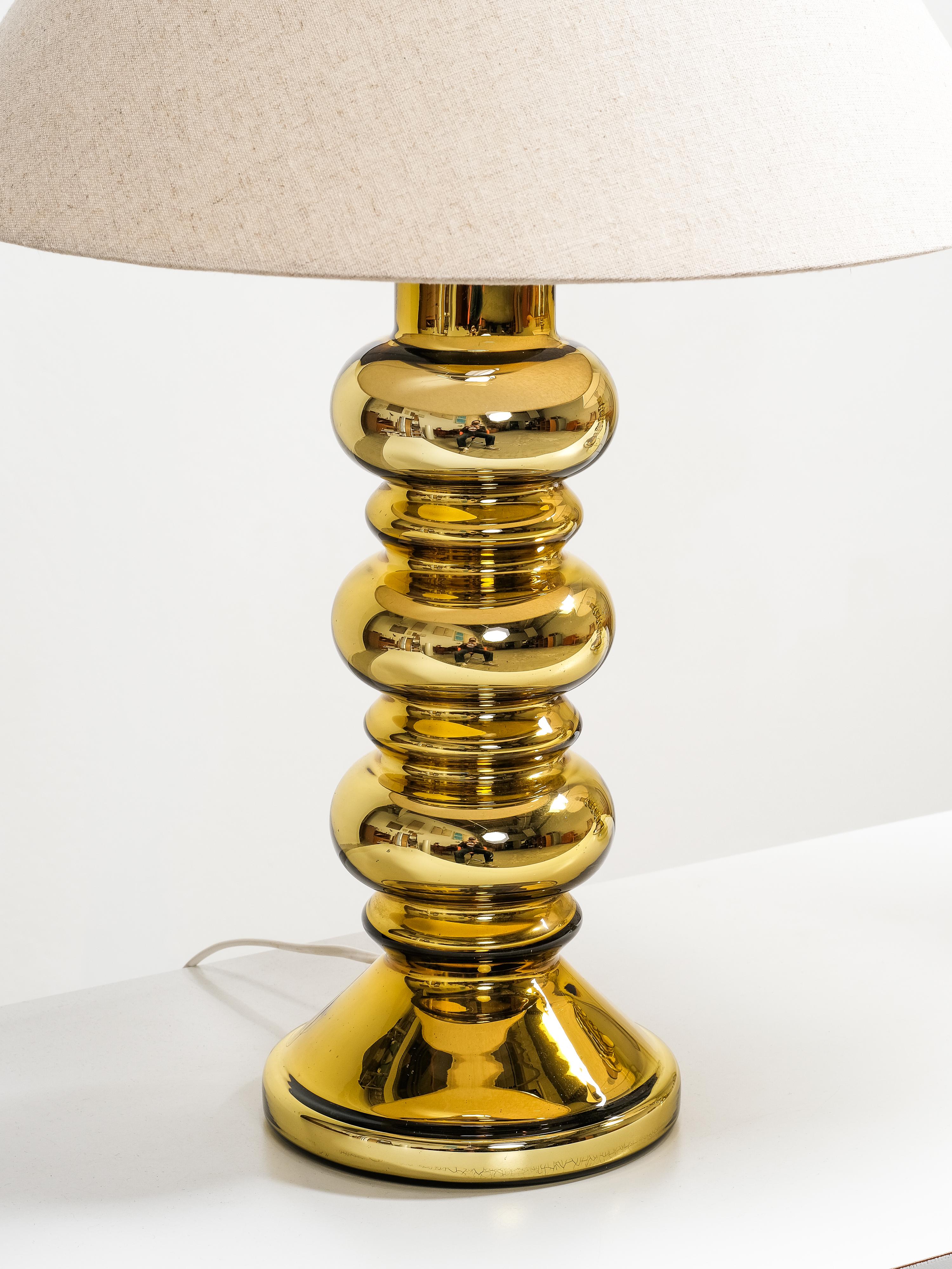 Mercury Glass Pair of Golden Art Glass Table Lamps by Flygsfors, Sweden, 1960s For Sale