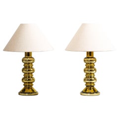 Pair of Golden Art Glass Table Lamps by Flygsfors, Sweden, 1960s