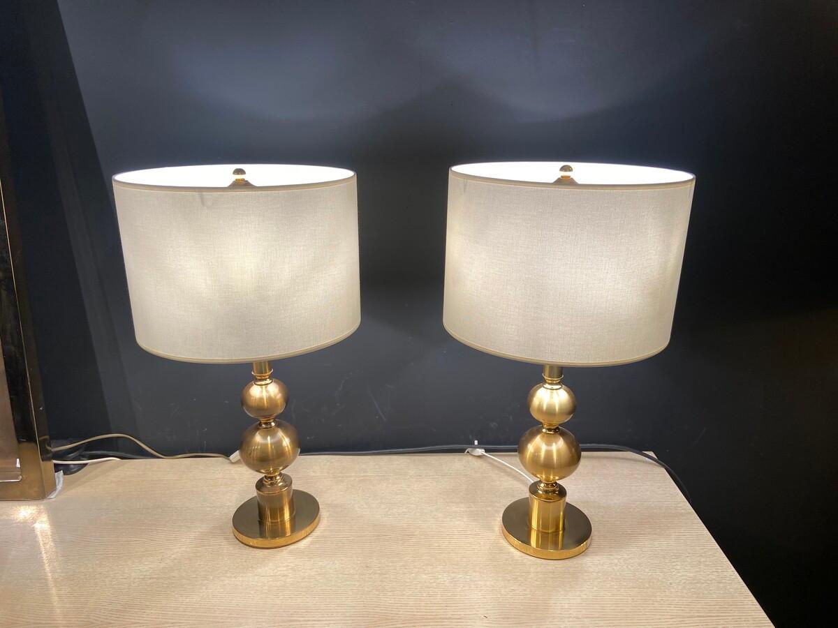 Mid-Century Modern Pair of Golden Ball Lamps by Boulanger For Sale