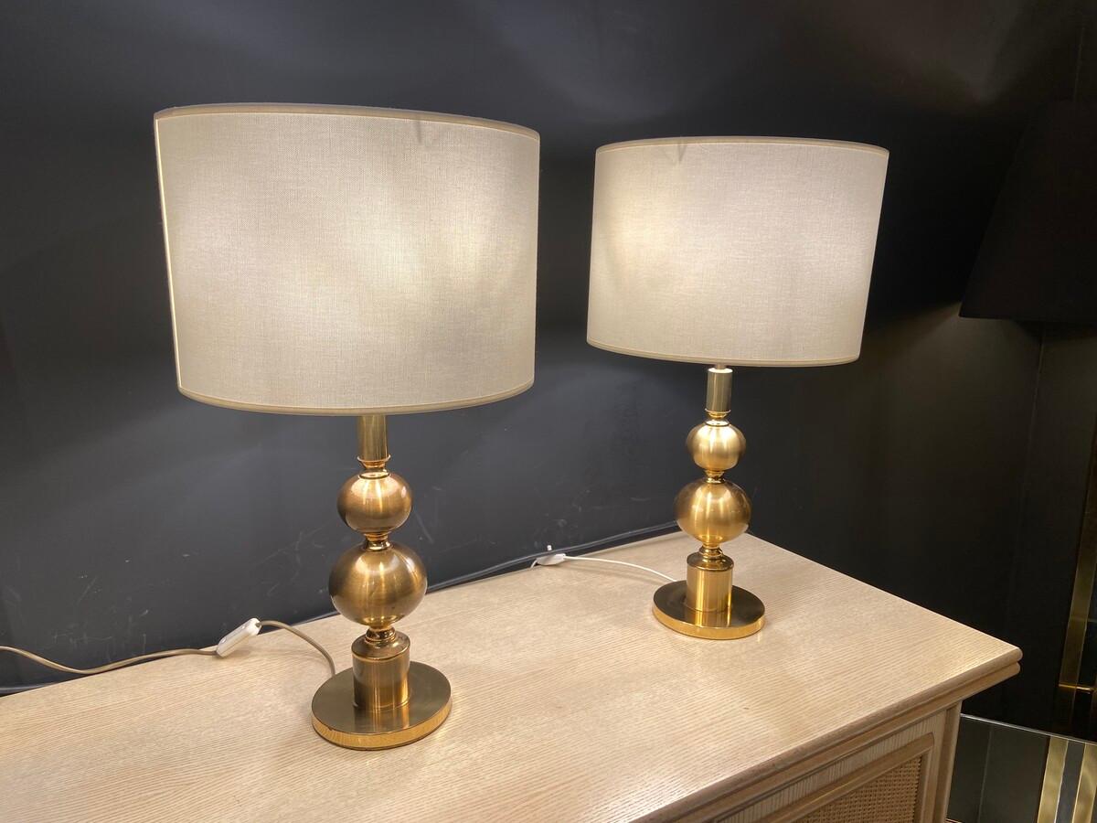 French Pair of Golden Ball Lamps by Boulanger For Sale