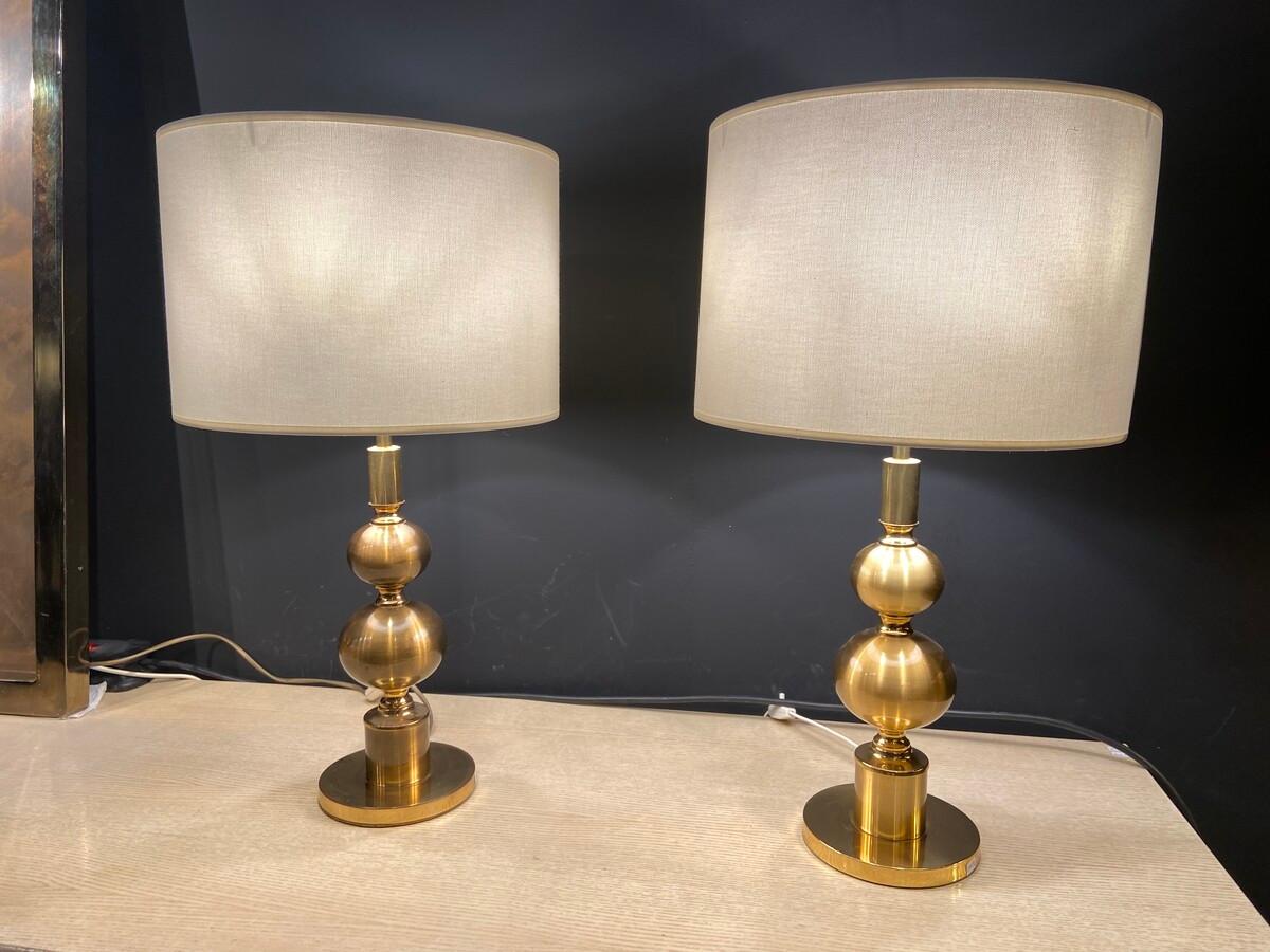 20th Century Pair of Golden Ball Lamps by Boulanger For Sale