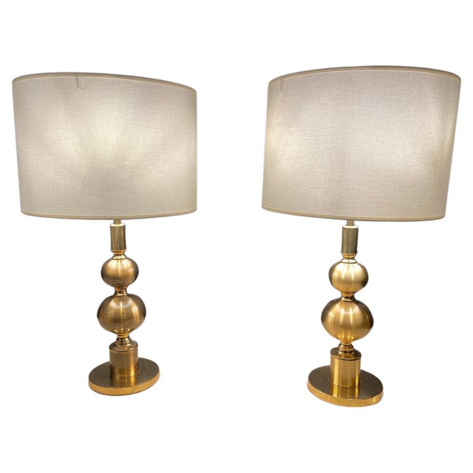 Pair of Golden Ball Lamps by Boulanger For Sale