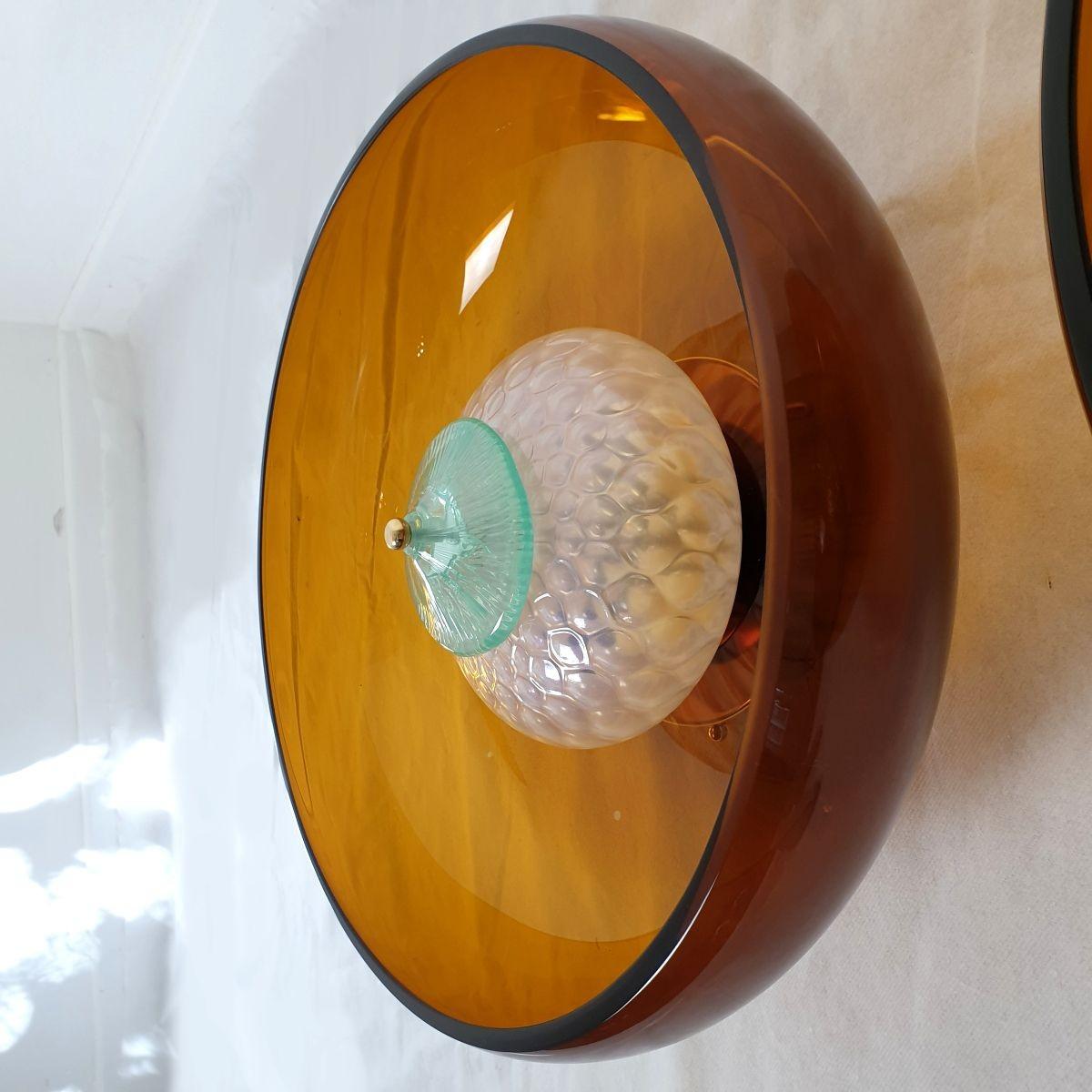 Italiano Coppia di appliques in vetro di Murano color marrone dorato in vendita