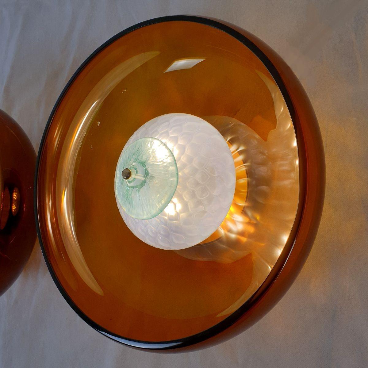 Fine XX secolo Coppia di appliques in vetro di Murano color marrone dorato in vendita