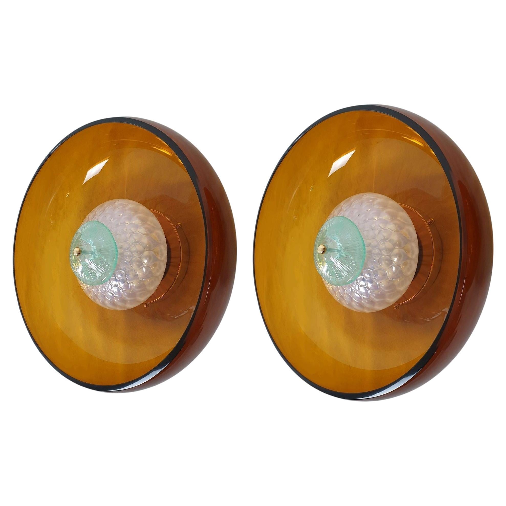Pair of golden brown Murano glass sconces