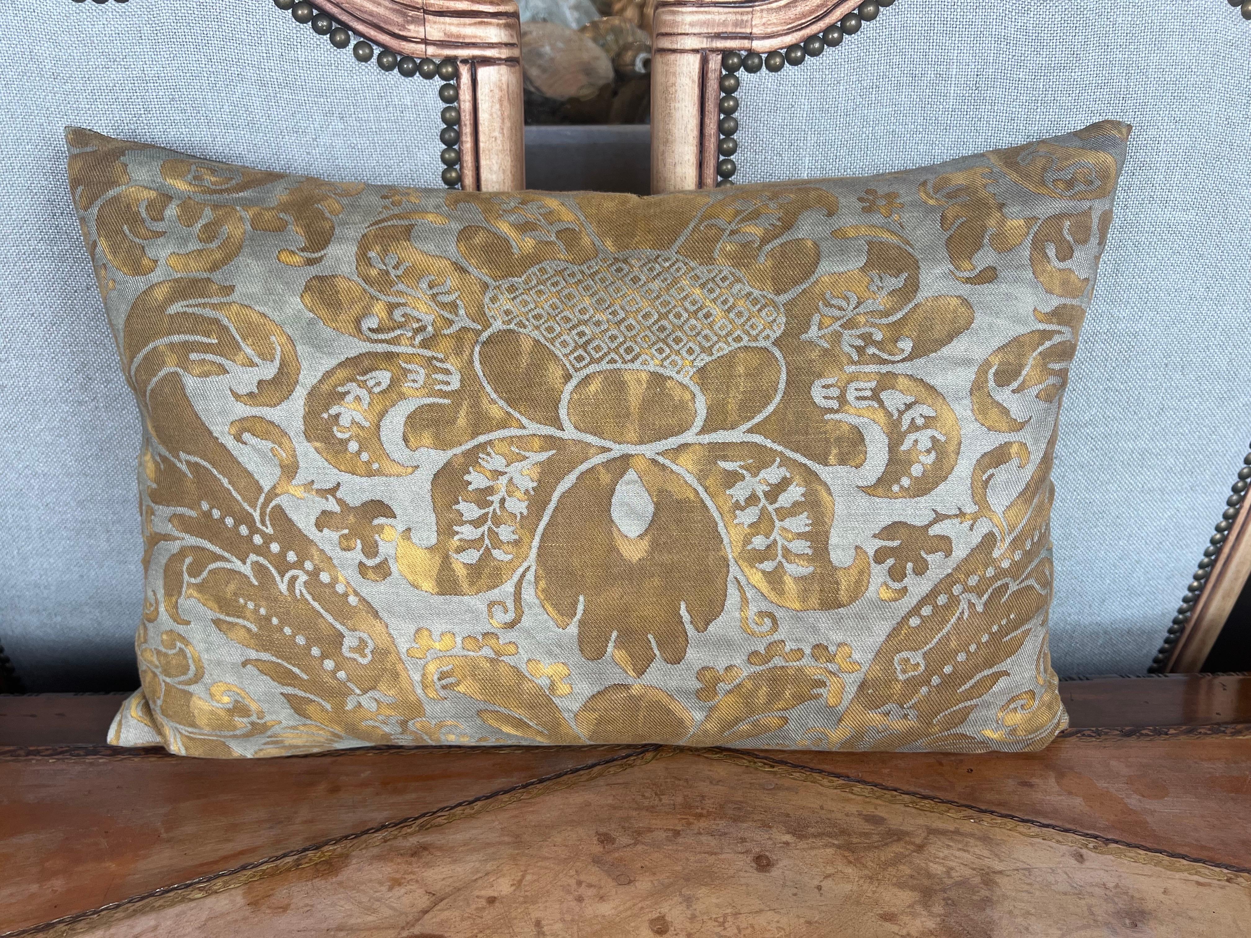 Italian Pair of Golden Caravaggio Fortuny Pillows