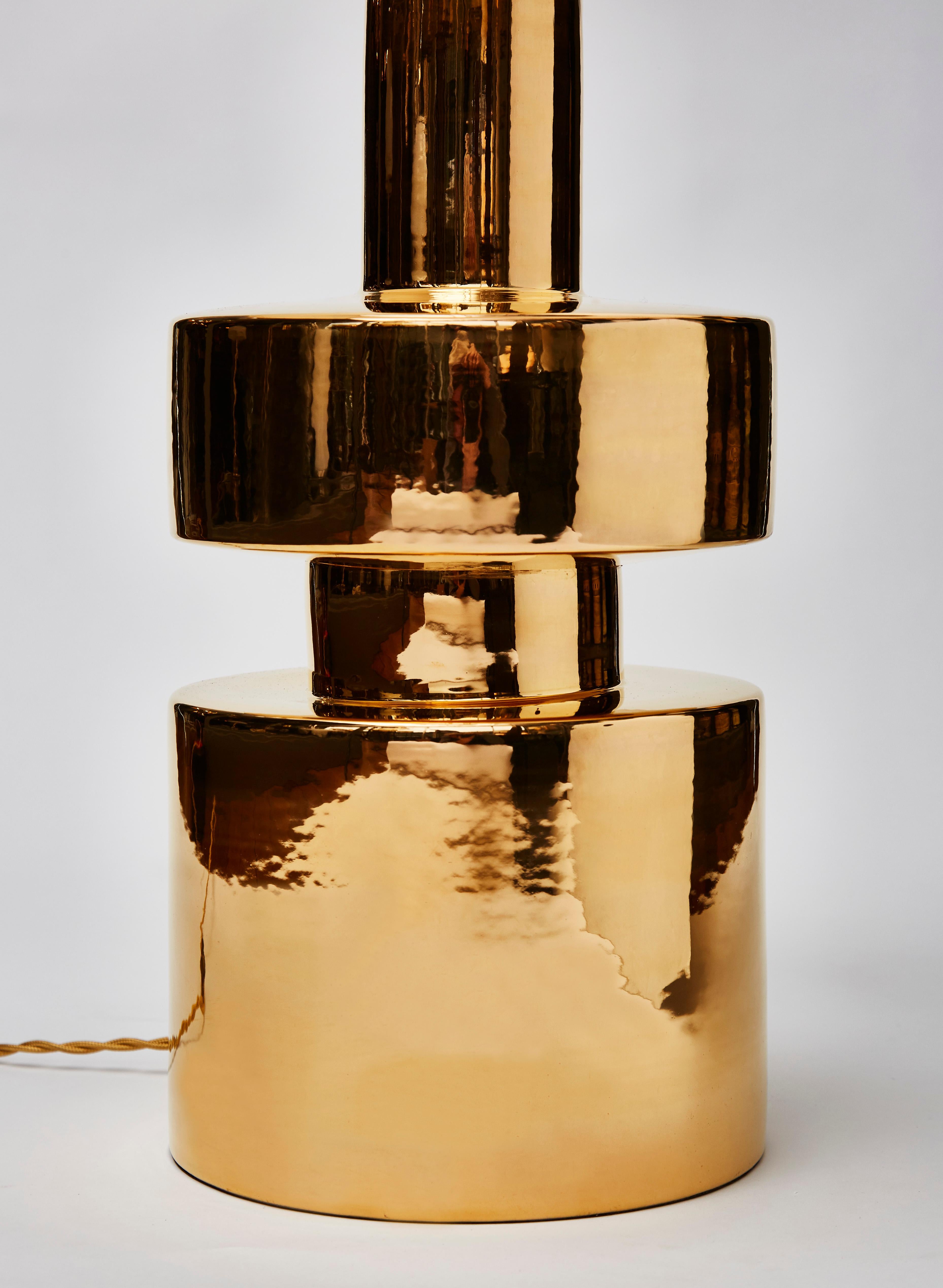 Mid-Century Modern Pair of Golden Ceramic Lamps