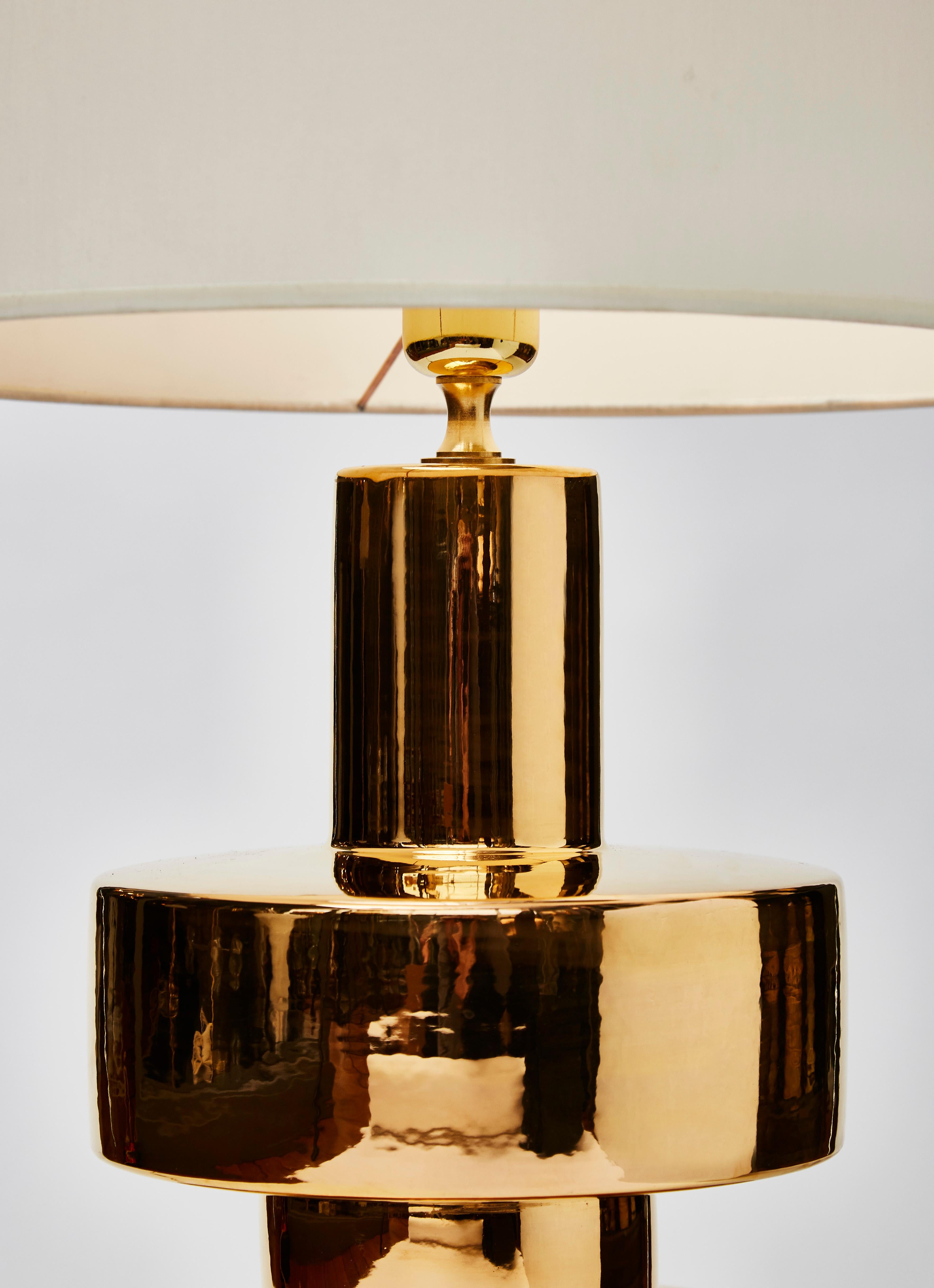 Italian Pair of Golden Ceramic Lamps