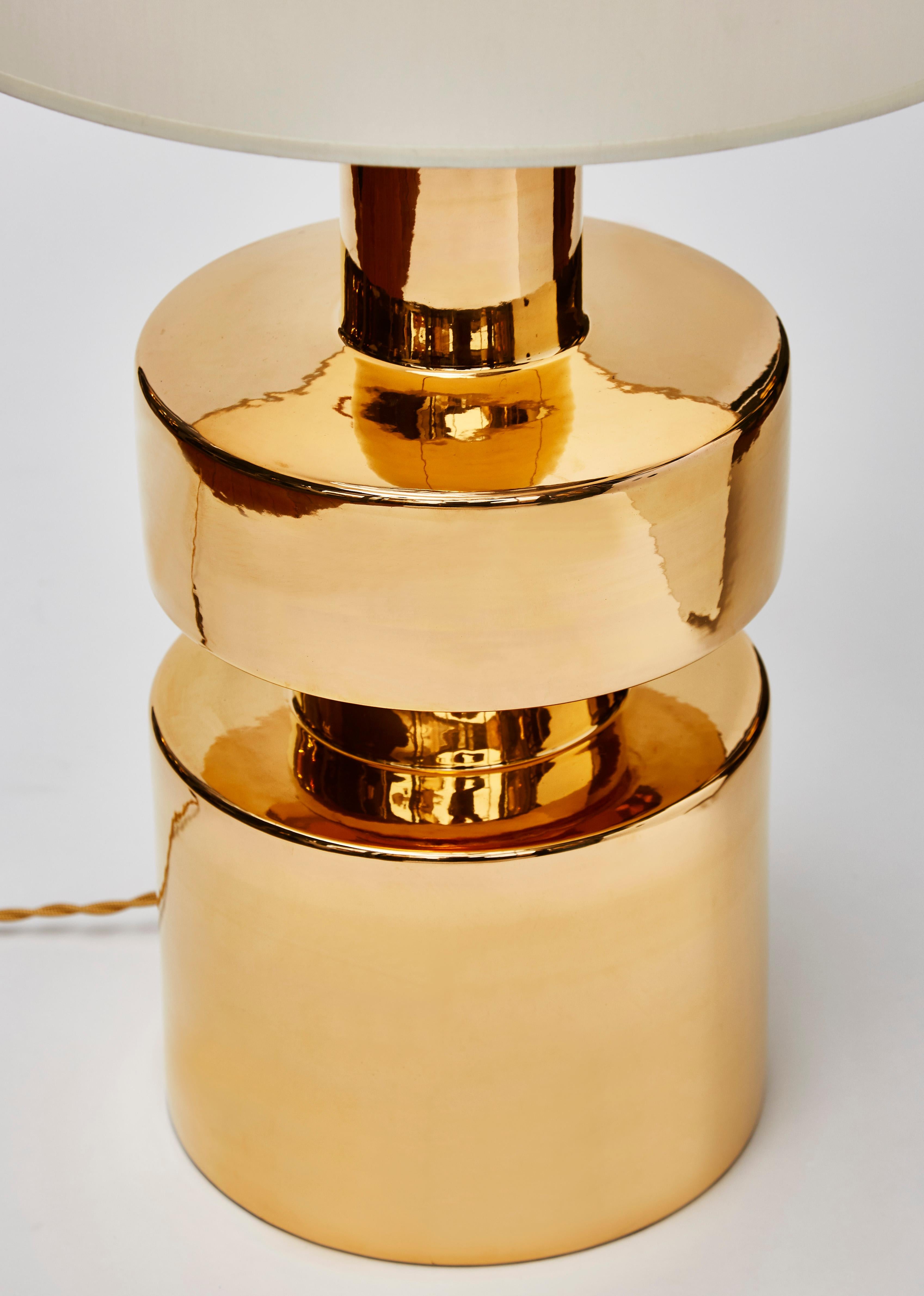 Glazed Pair of Golden Ceramic Lamps