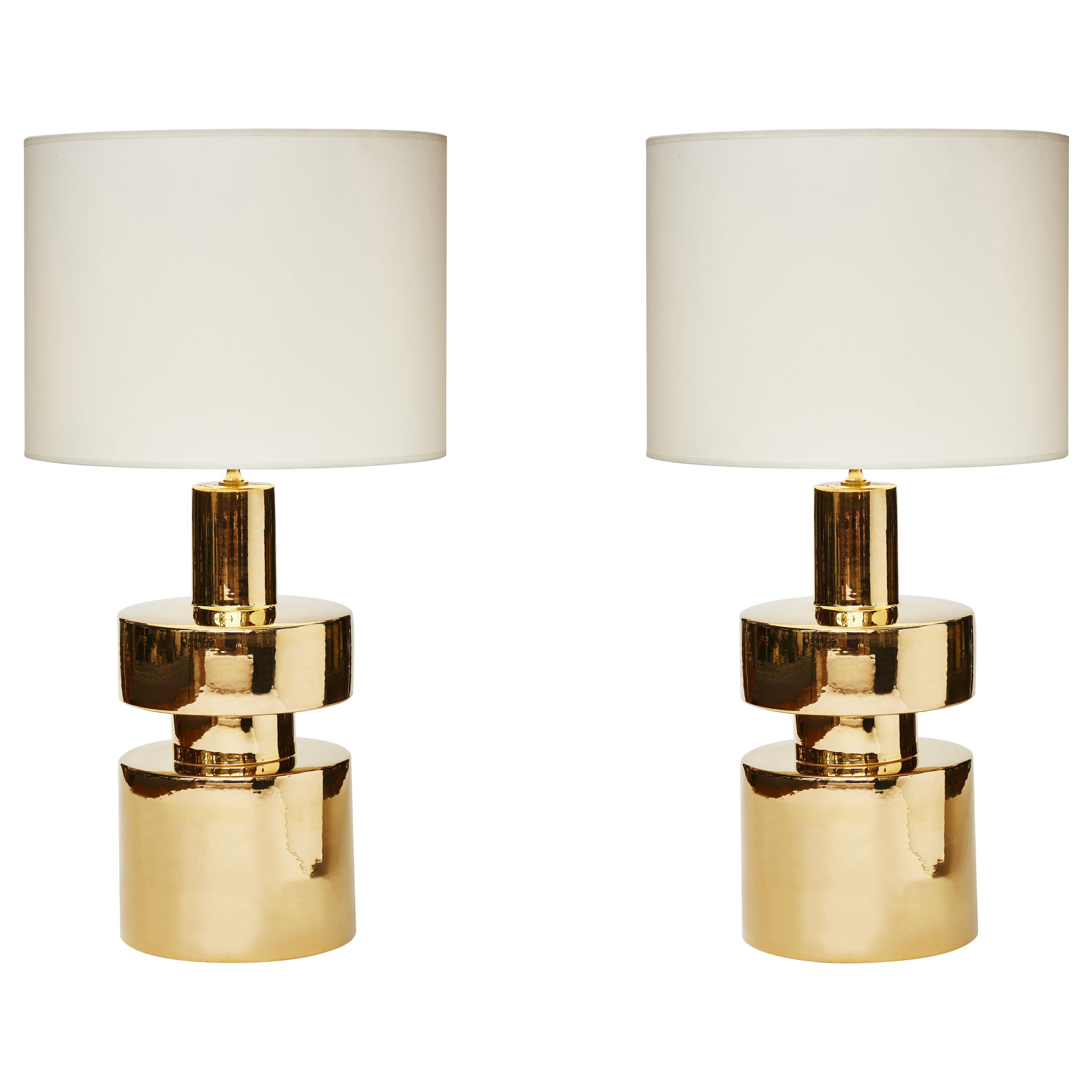 Pair of Golden Ceramic Lamps