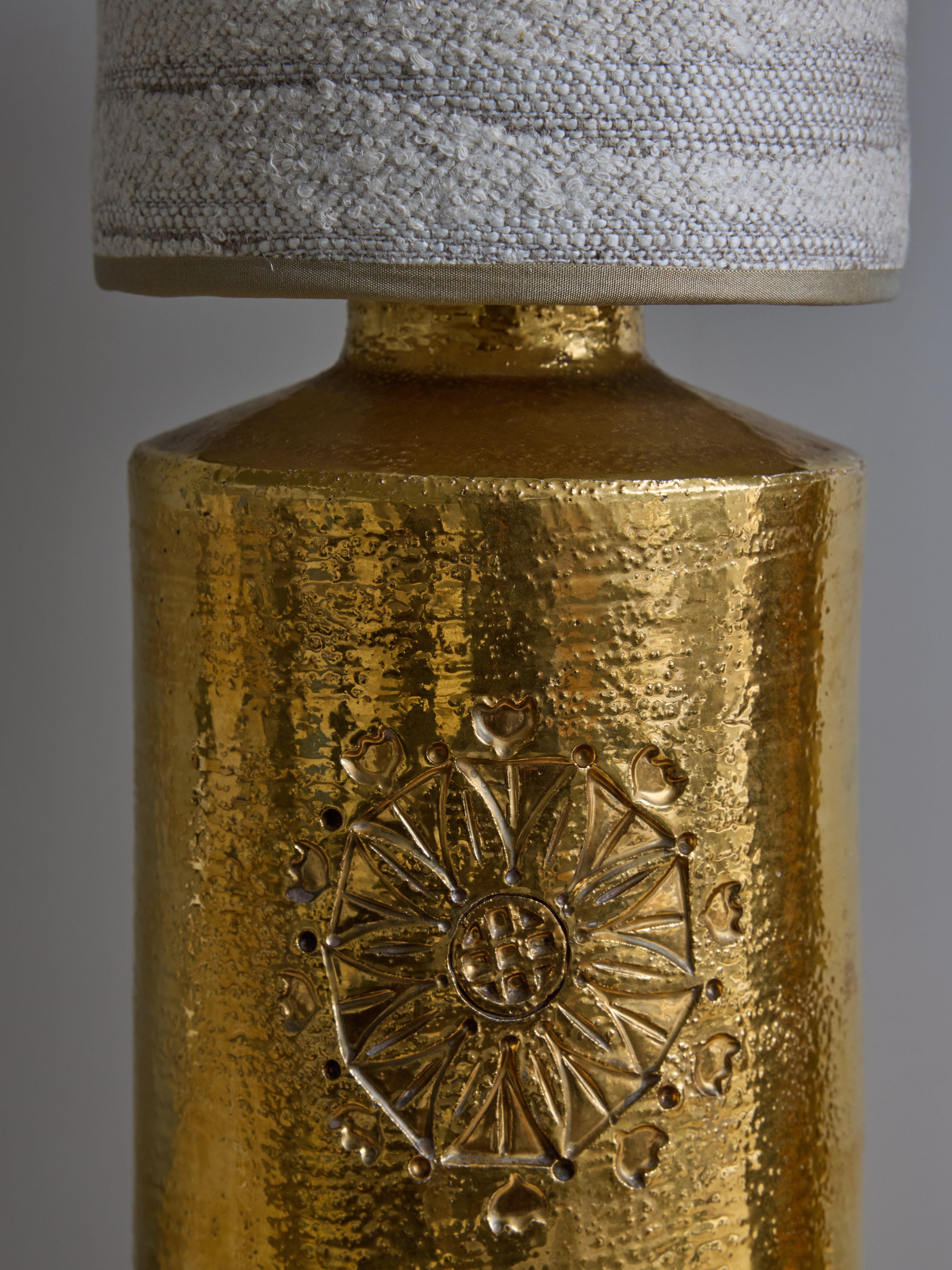 Swedish Pair of Golden Ceramic Table Lamp by Bergboms For Sale