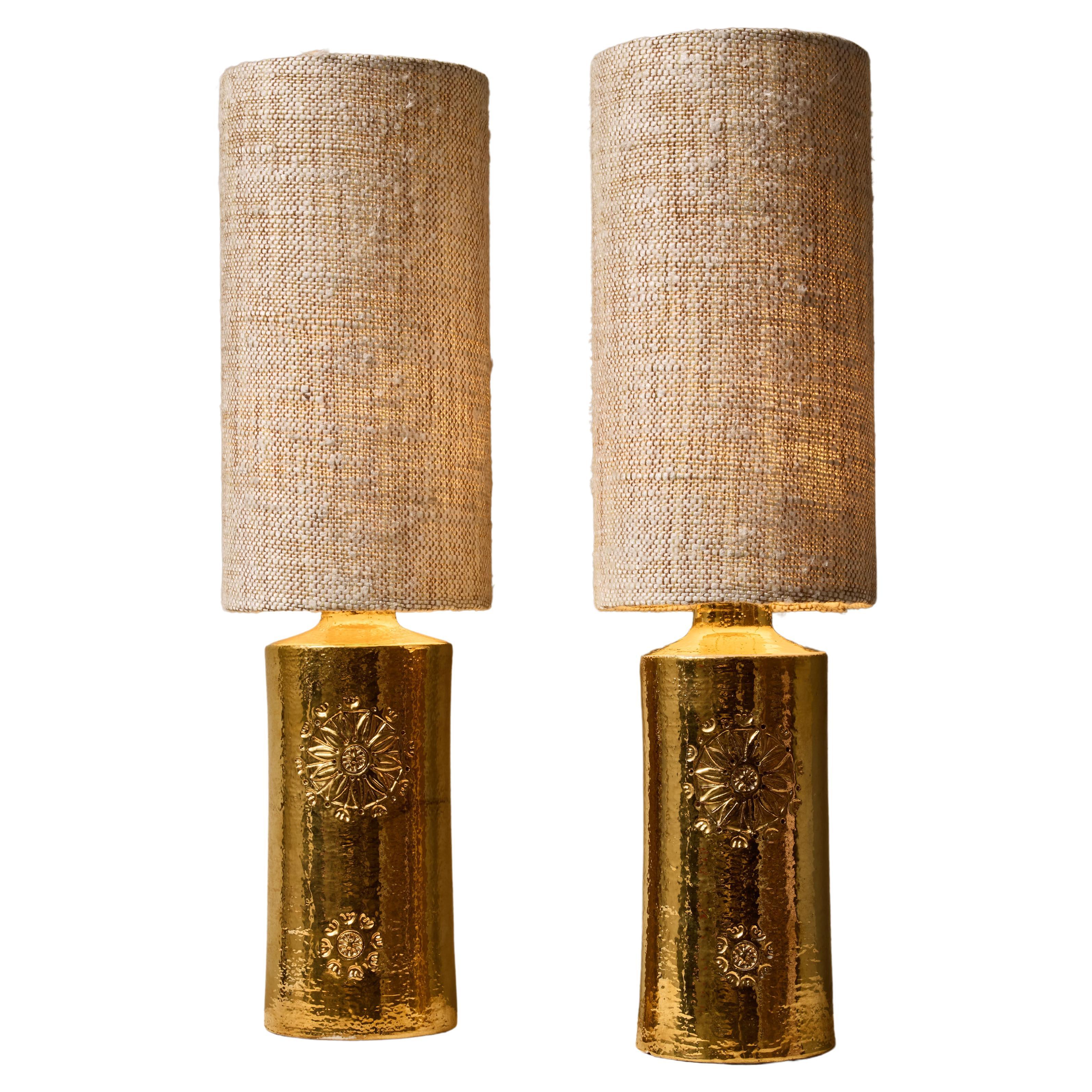 Pair of Golden Ceramic Table Lamp by Bergboms