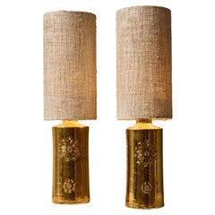 Paire de lampes de table en céramique dorée de Bergboms