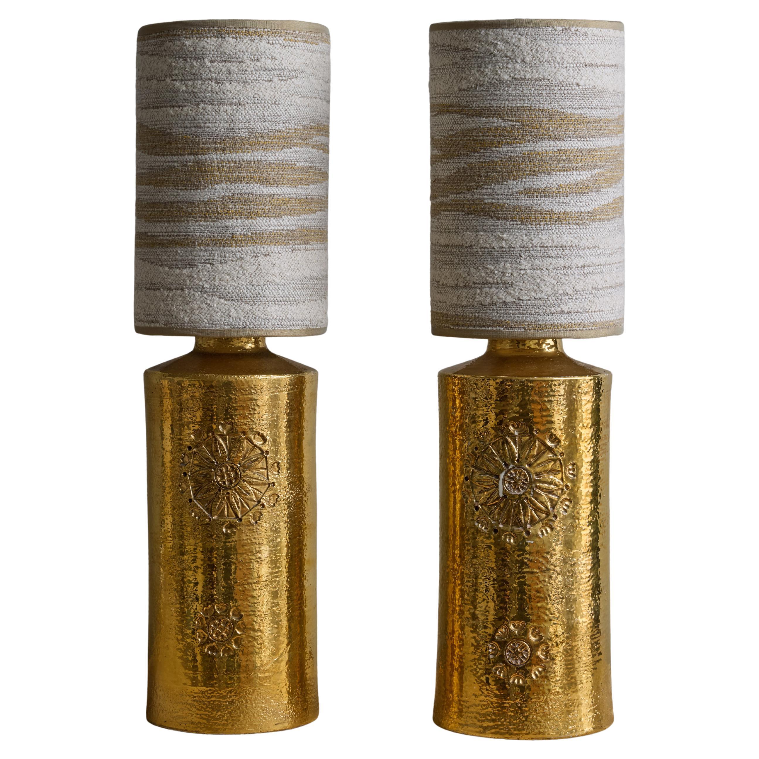Pair of Golden Ceramic Table Lamp by Bergboms For Sale