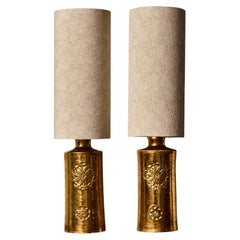 Paar goldene Keramik-Tischlampen von Bergboms