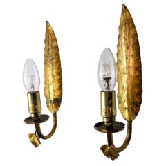 Pair of Golden Floral Sconces by Ferro Arte, Spain, 1960