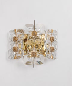 Coppia di lampade in ottone dorato e cristallo di Palwa, Germania, anni '1960