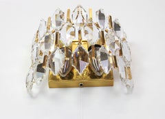 Pair of Golden Gilded Brass and Crystal Sconces by Palwa, Germany, 1970s