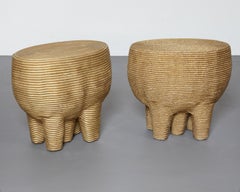 Pair of Golden Hemp Rope "ILEFF" Stools by Christian Astuguevieille, France