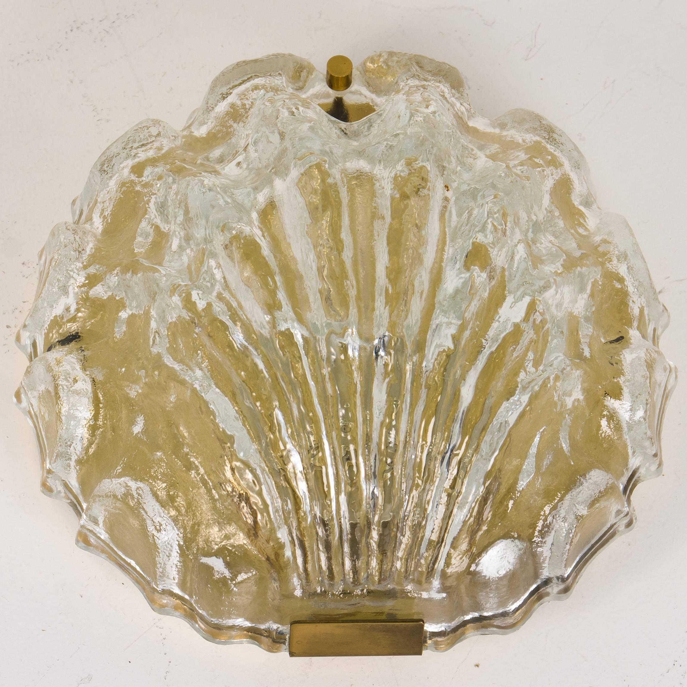20th Century Pair of Golden Ice Glass Shell Wall Sconces from Kalmar, 1960s For Sale