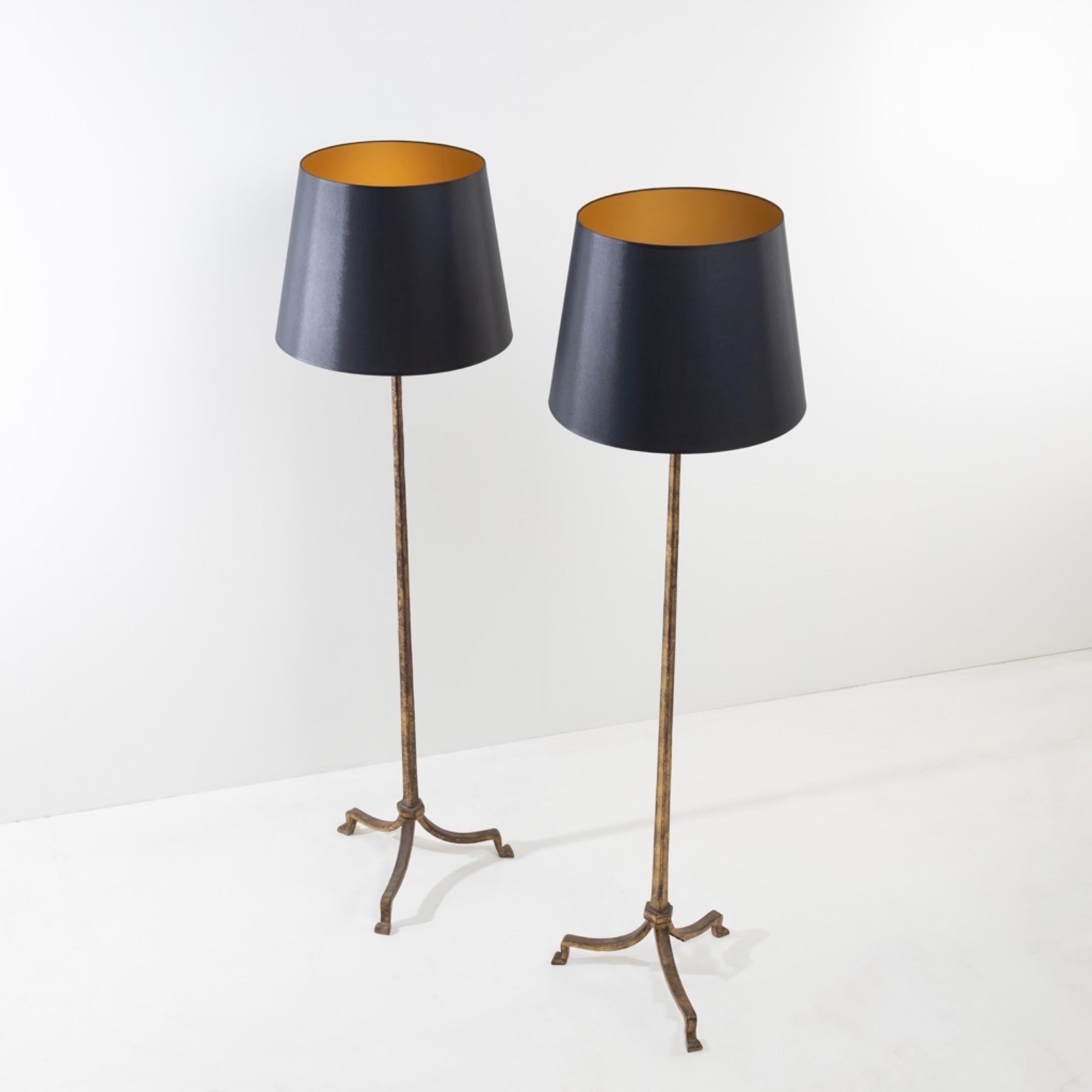 Pair of golden iron floor Lamps by Maison Ramsay  For Sale 1