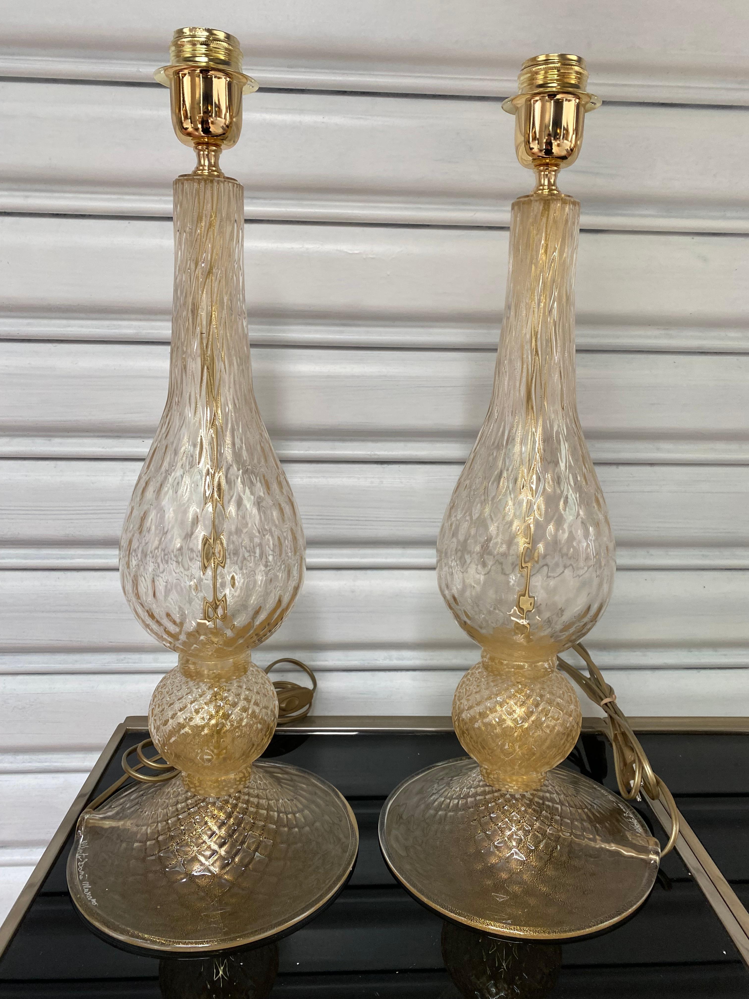 Late 20th Century Pair of Golden Lamps Alberto Dona Murano 1970 For Sale