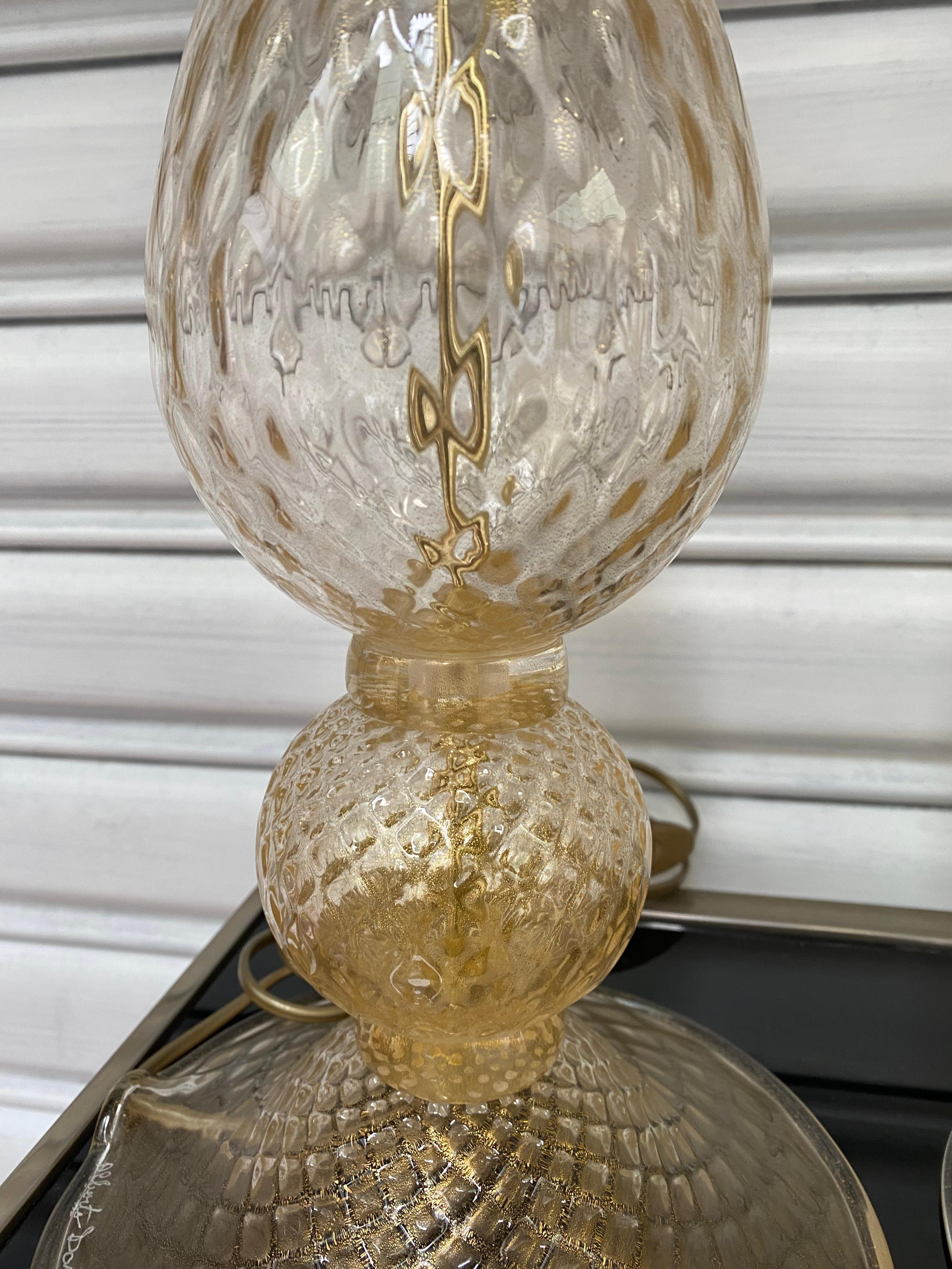 Pair of Golden Lamps Alberto Dona Murano 1970 For Sale 1