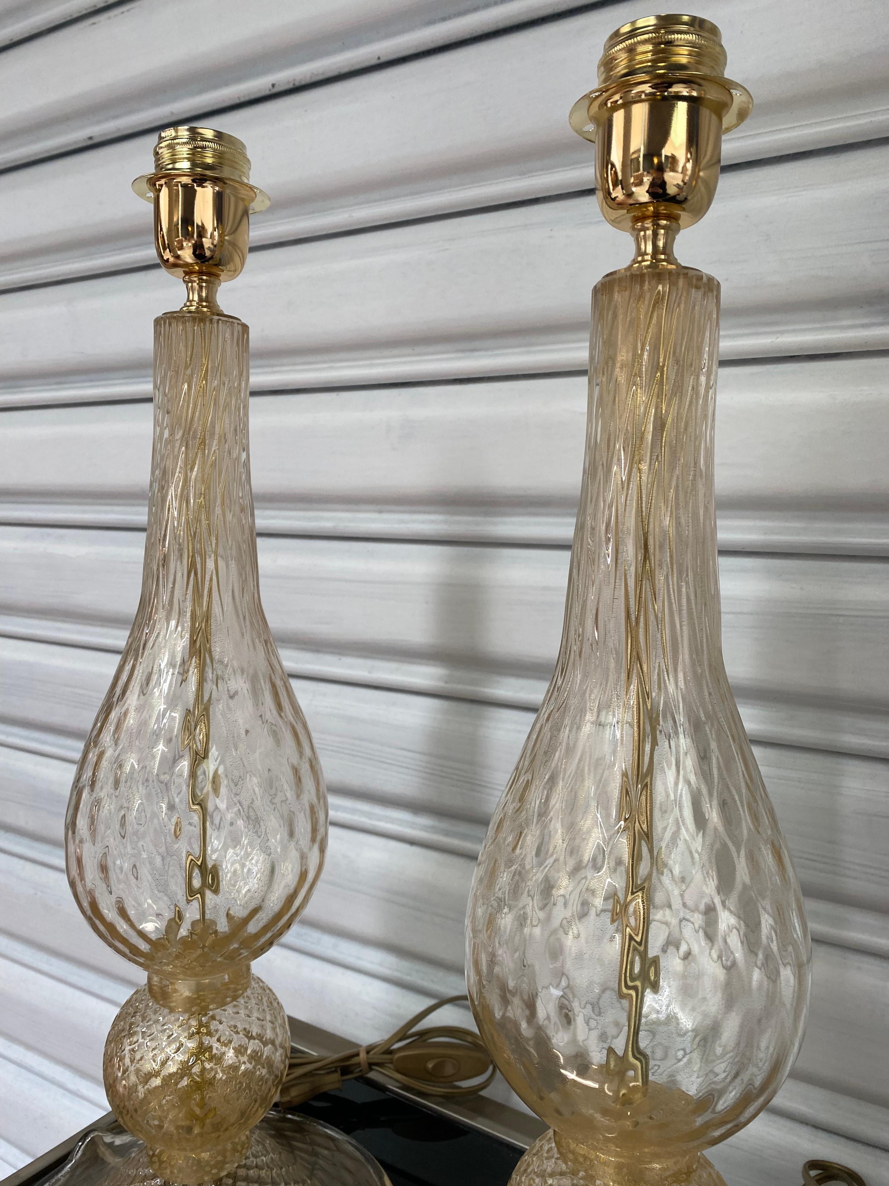 Pair of Golden Lamps Alberto Dona Murano 1970 For Sale 2