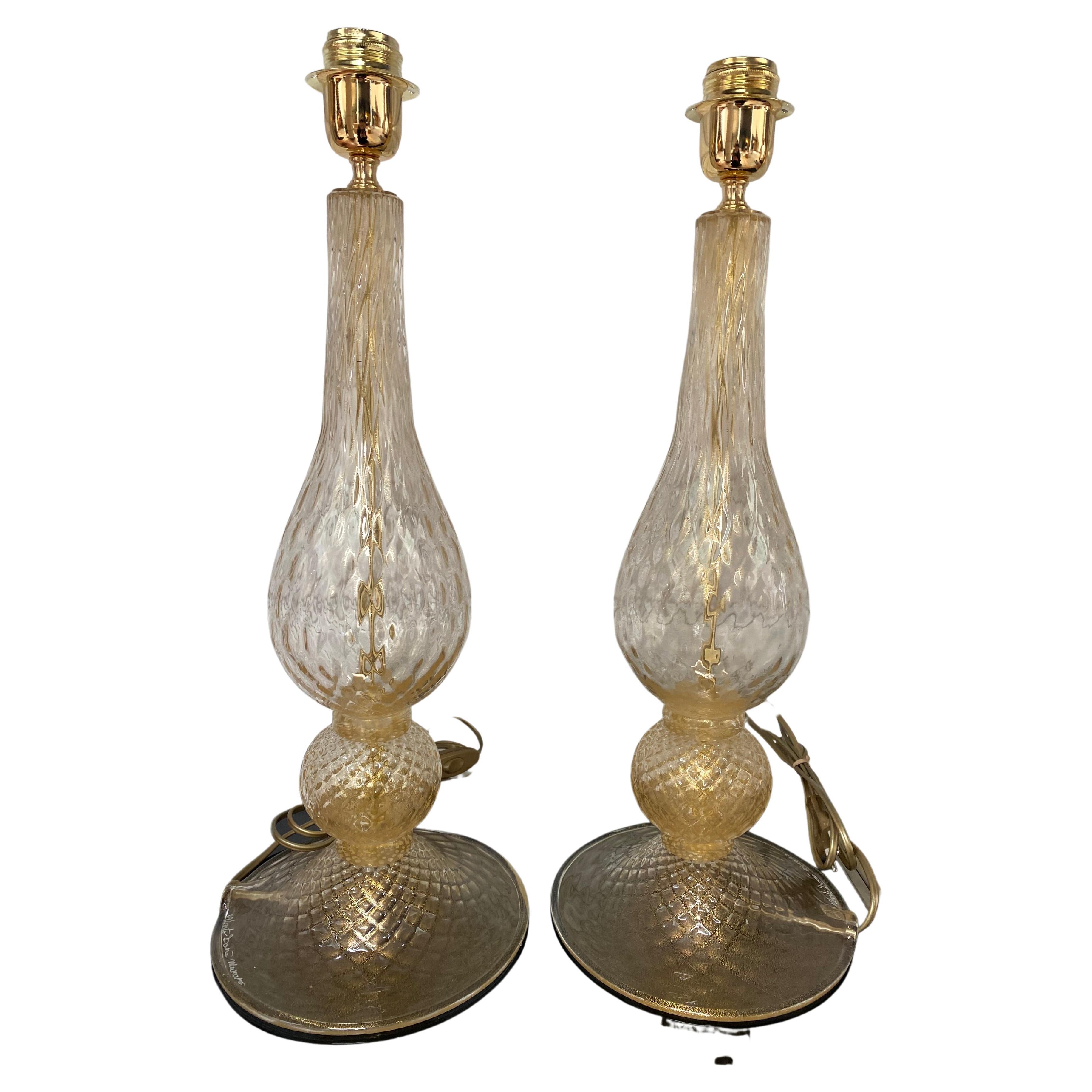 Pair of Golden Lamps Alberto Dona Murano 1970 For Sale