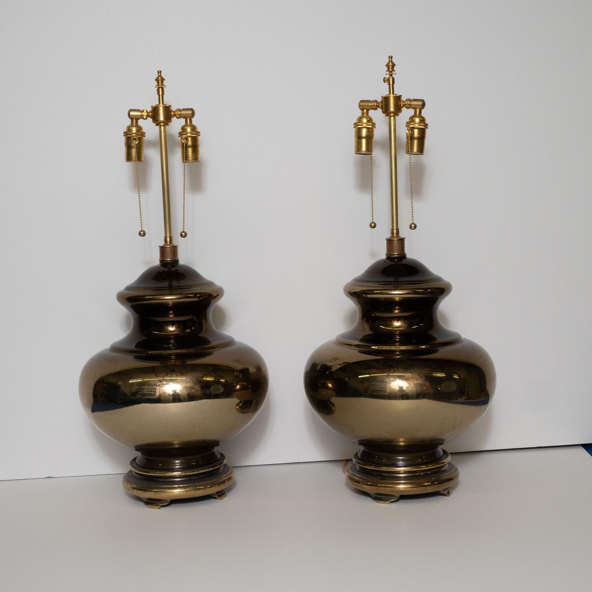 Mid-Century Modern Pair of Golden Mercury Glass Table Lamps For Sale
