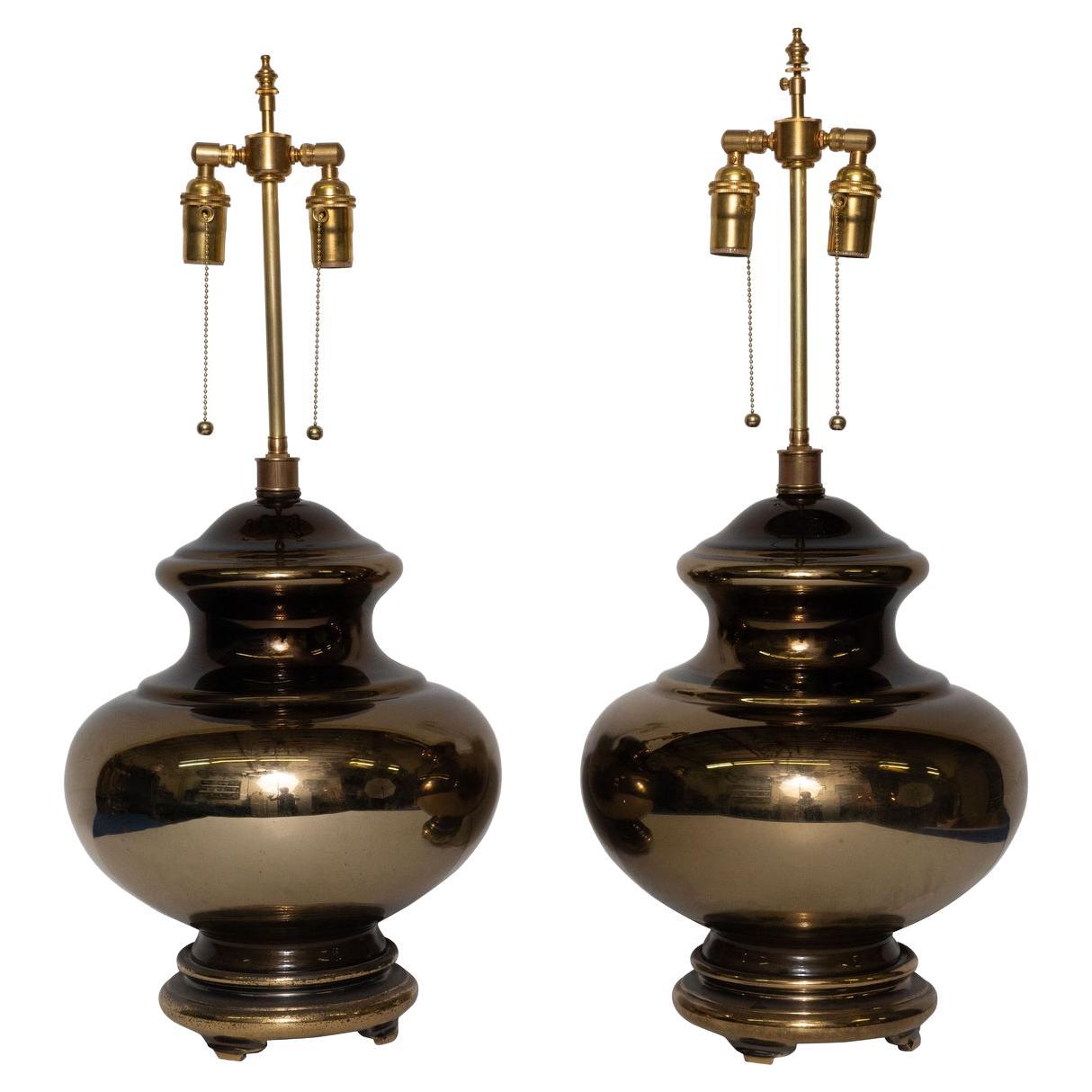 Pair of Golden Mercury Glass Table Lamps For Sale