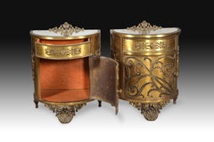 Pair of Golden Metal Bedside Tables or Bedside Stands, 19th Century