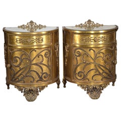 Pair of Golden Metal Bedside Tables or Bedside Stands, 19th Century