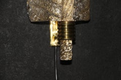 Pair of Golden Murano Glass Sconces, Leaf Shape Wall Lights, Barovier Style