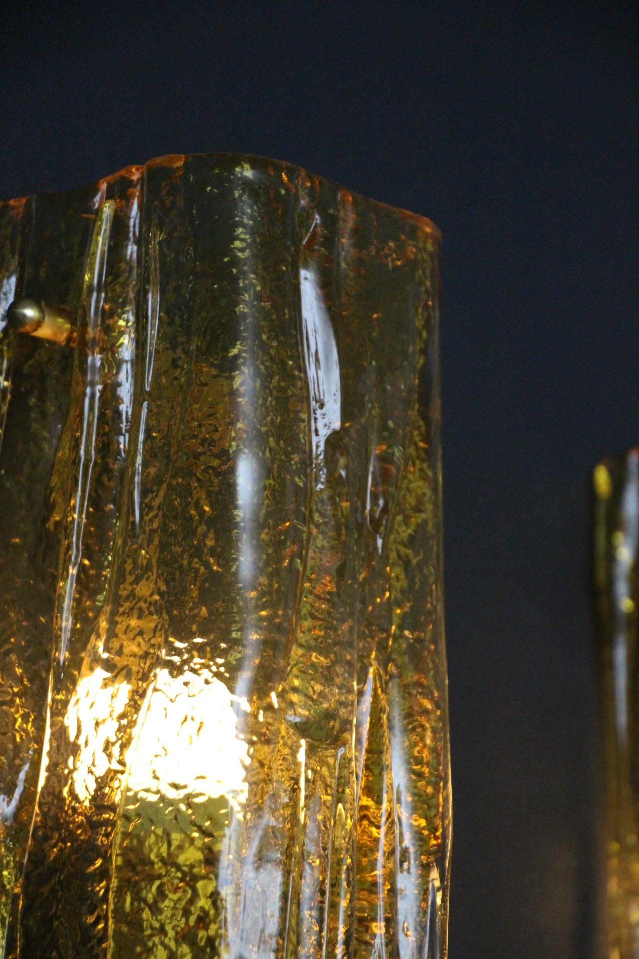 Paire d'appliques en verre doré de Murano, lampes murales à tube carré, style Mazzega en vente 7