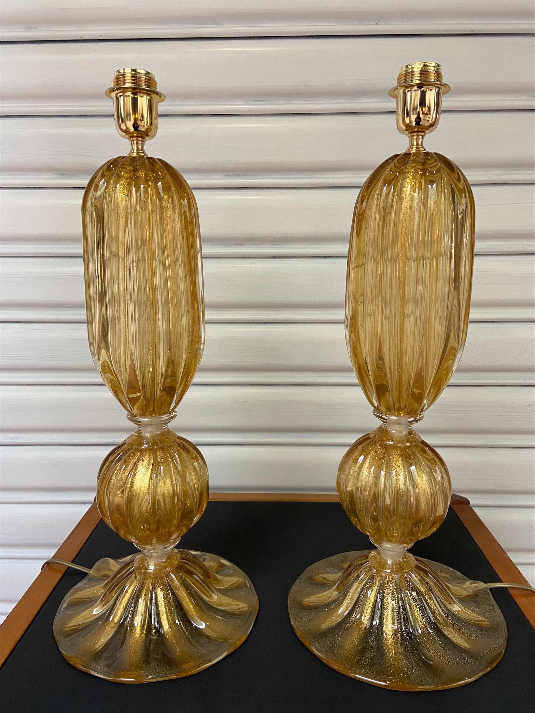 Other Pair of Golden Murano Lamps, Alberto Dona, 1980 For Sale