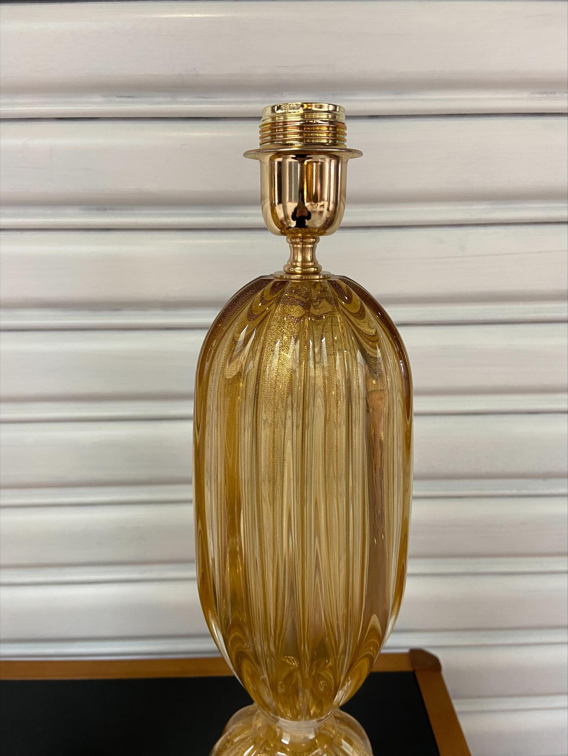 European Pair of Golden Murano Lamps, Alberto Dona, 1980 For Sale