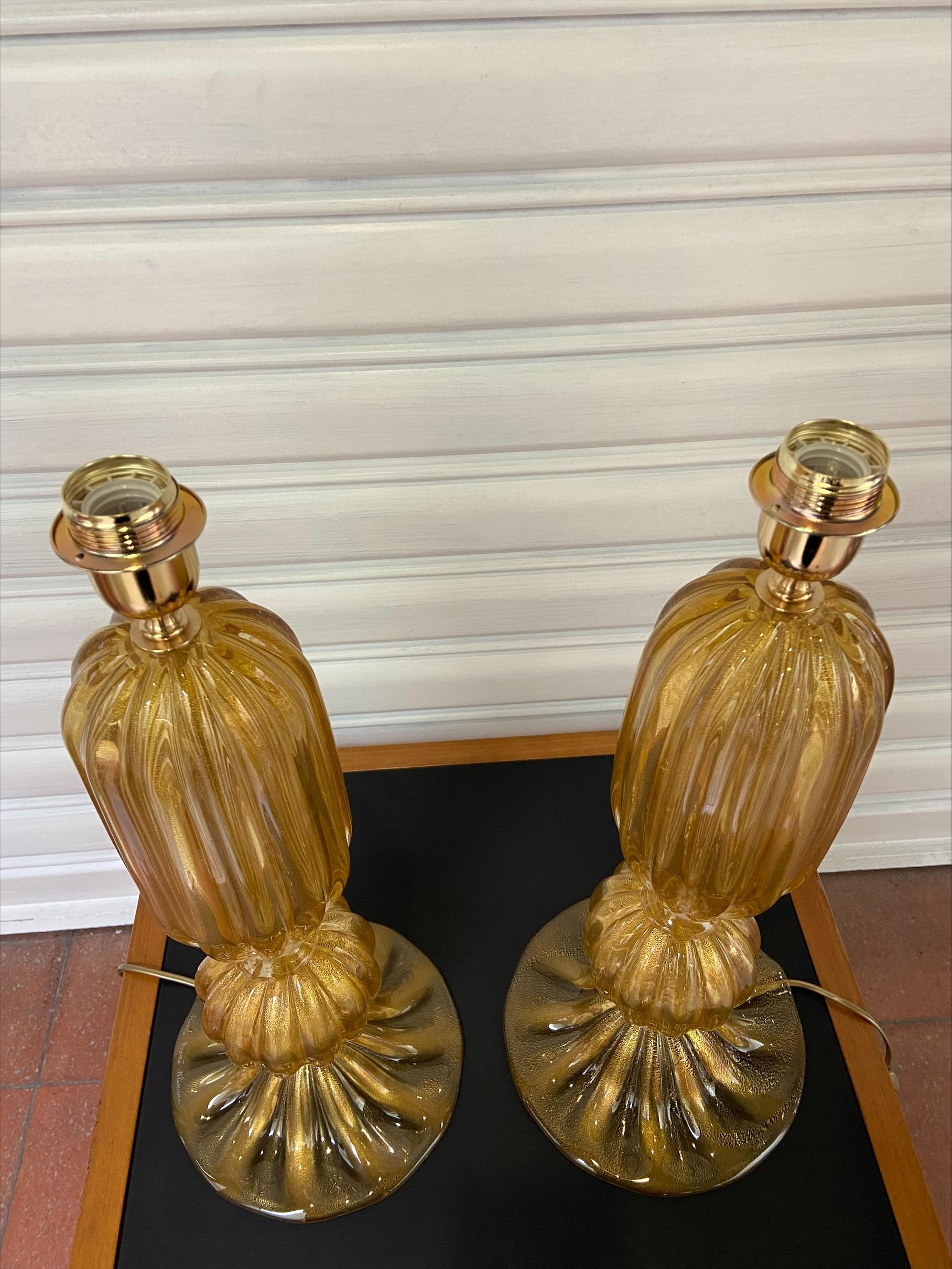 Pair of Golden Murano Lamps, Alberto Dona, 1980 In Good Condition For Sale In Saint ouen, FR
